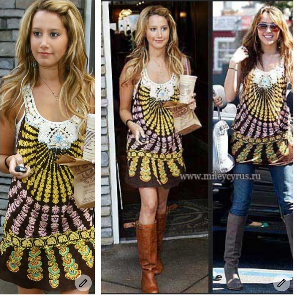 Free People Boho Tunic Dress Sz S Beach Cover Up ASO‎ Miley Cyrus Ashley Tisdale